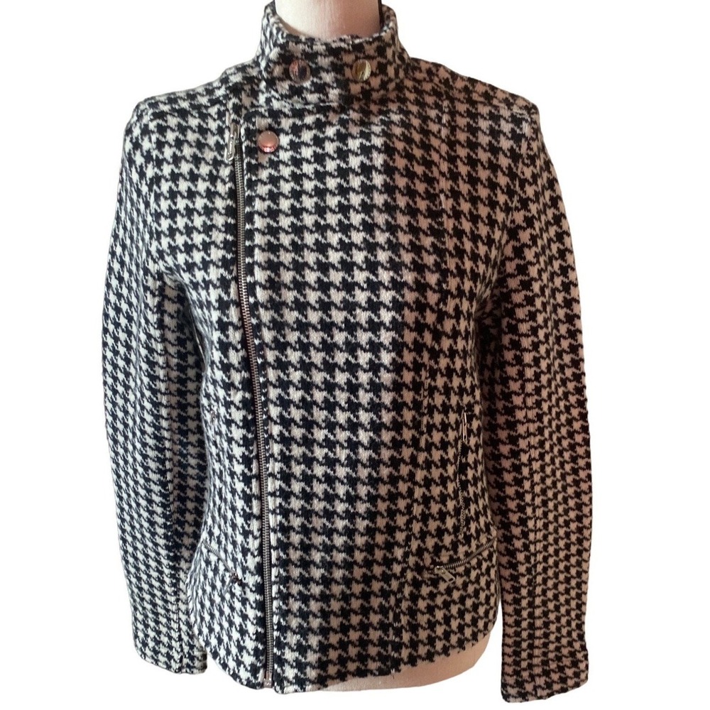 Ralph Lauren cross biker style zip up houndstooth wool Jacket women‎ size L
